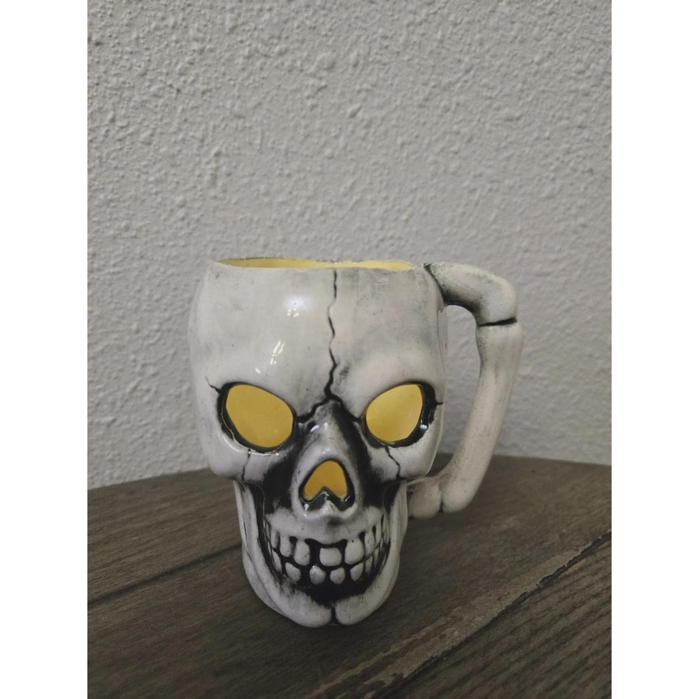 Vintage Handthrown Ceramic Skull Mug Votive Candle Holder Spooky Halloween Decor